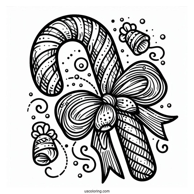 Christmas Candy Cane With Bells To Color