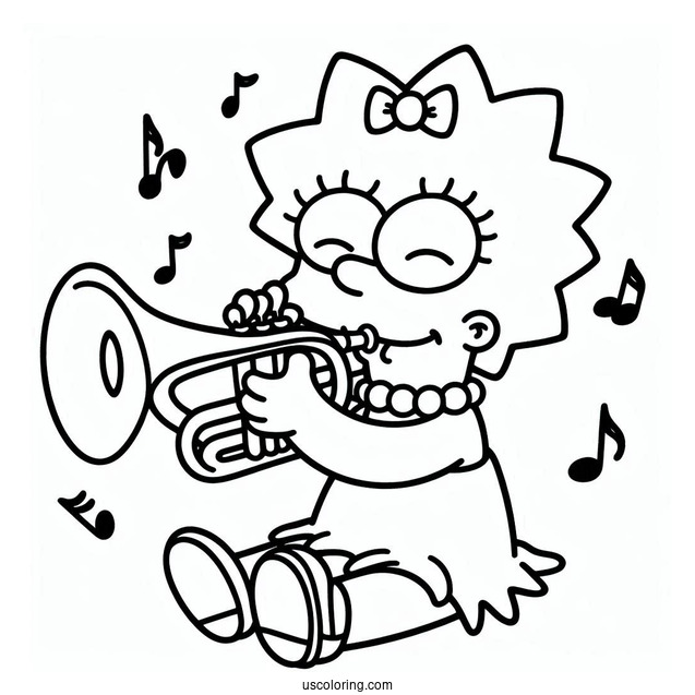Simpsons Coloring Pages Of Adorable Lisa Simpson Playing The Trumpet For Kids