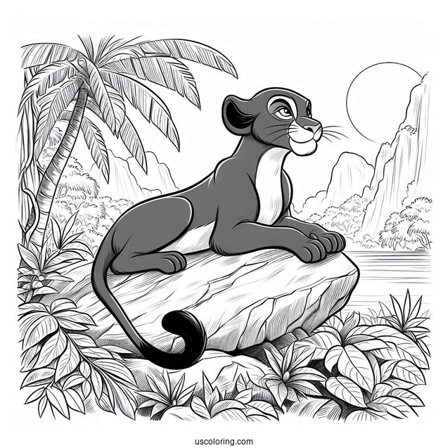 Jungle Book Coloring Page Of Bagheera Resting On Rock