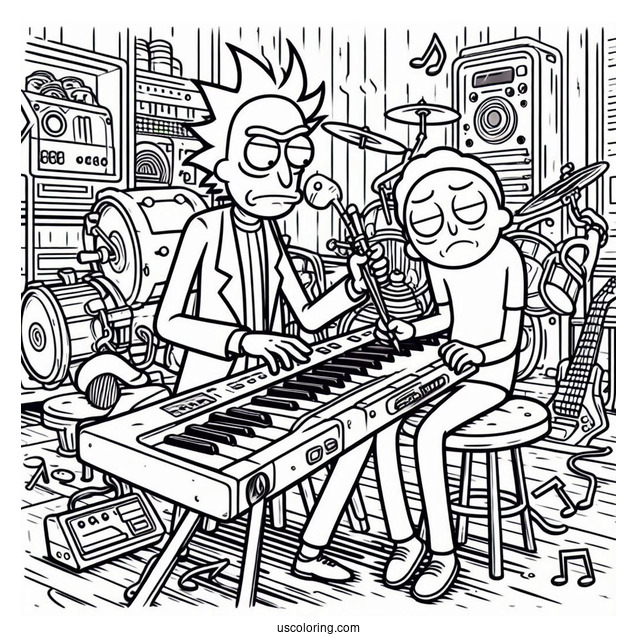 Rick And Morty Playing Music Coloring Page