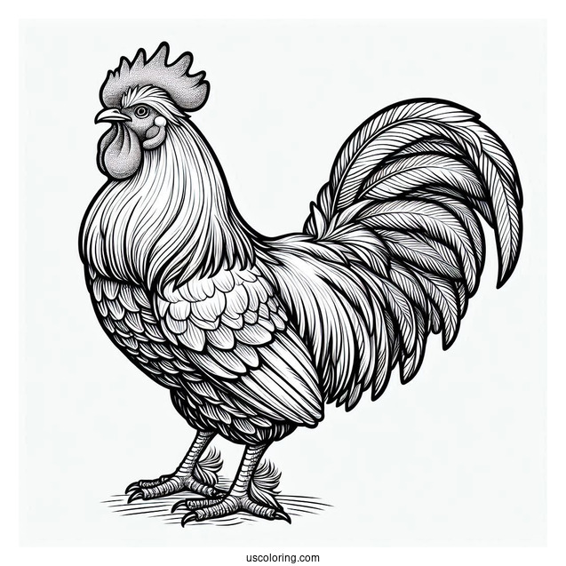 Coloring Page Of a Realistic Rooster