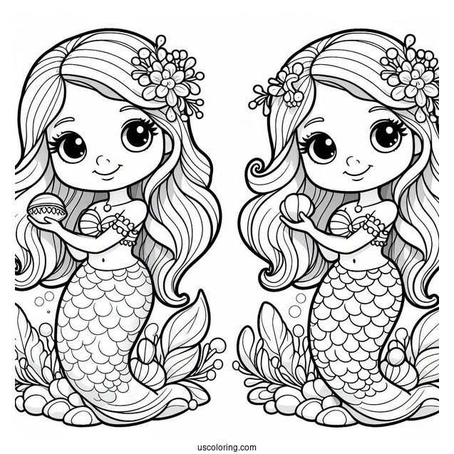 Mermaid Polly Pocket Coloring Page Holding Mussel With Pearl