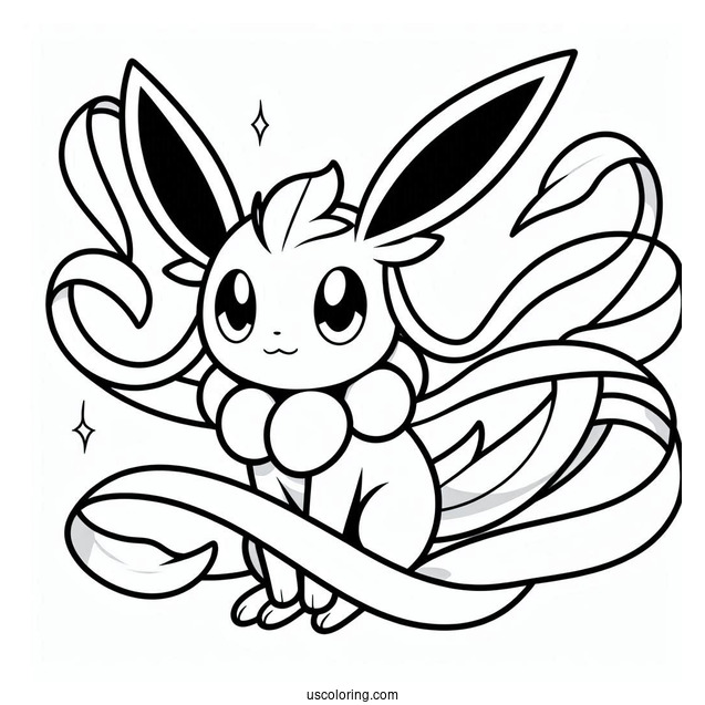 Simple Sylveon Coloring Page Outline With Long Ribbons
