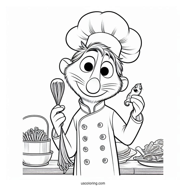 Simple Alfredo Holding Ratatouille Coloring Page For Preschoolers