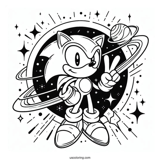 Super Sonic Coloring Page In Outer Space