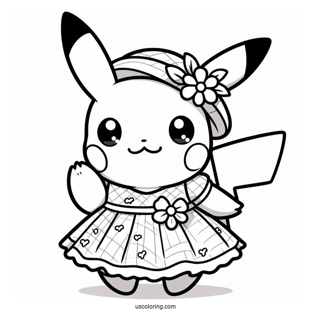 Pikachu Wearing Dress Coloring In