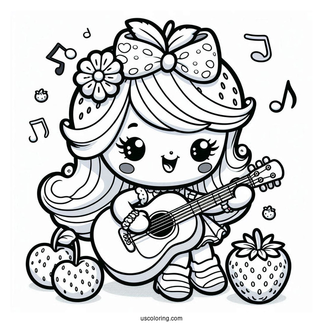 Strawberry Shortcake Coloring Page of Cherry Jam Playing Guitar