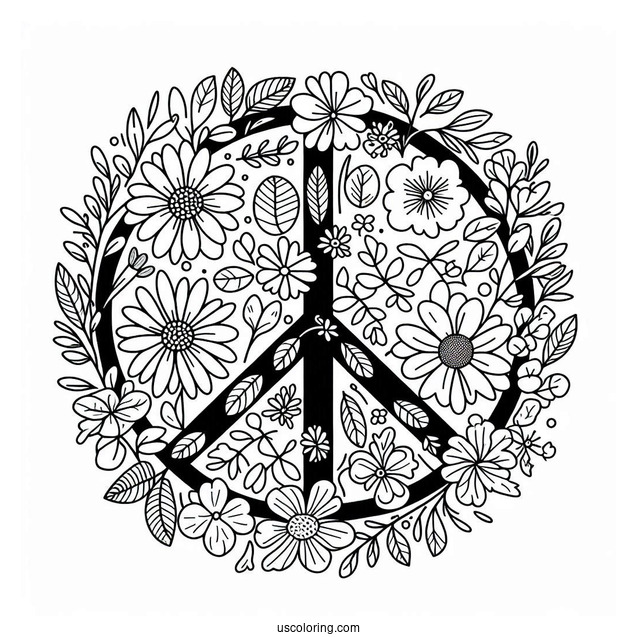 Flowers Covering A Peace Coloring Page For Kids
