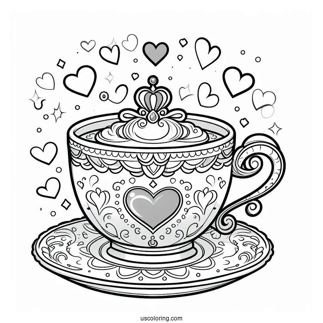 Palace Pets Coloring Page Of Detailed Teacup With Hearts For Kids