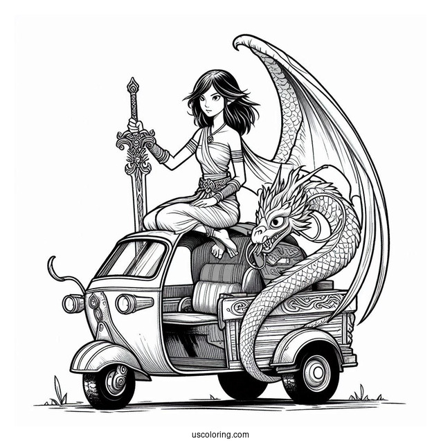 Raya Sitting On Top Of Tuk Tuk With Her Sword