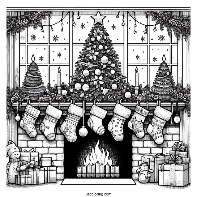 Christmas Tree And Stockings On Mantle