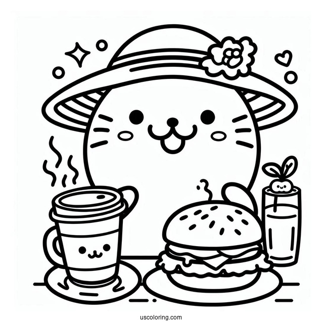 Pompompurin Serving Coffee And Burger Coloring Sheet