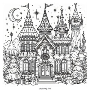 Magical Christmas Palace In The North Pole Coloring Page For Kids