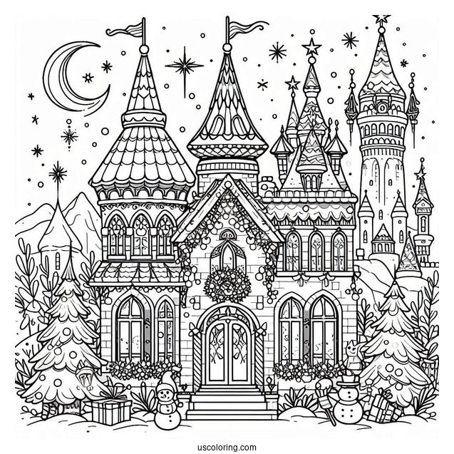 Magical Christmas Palace In The North Pole Coloring Page For Kids