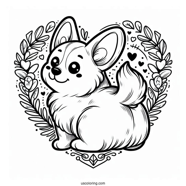 Heart Shaped Corgi Coloring Page Butt