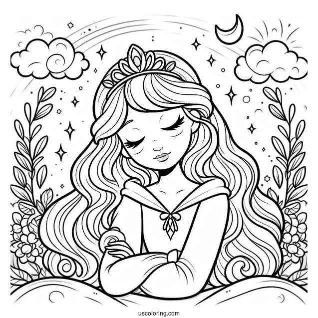 Young Sleeping Beauty Aurora Coloring Sheet For Kids