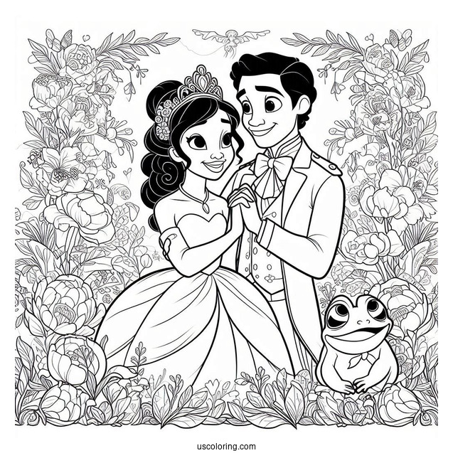 Easy Coloring Sheet Of Tiana And Naveen Wedding