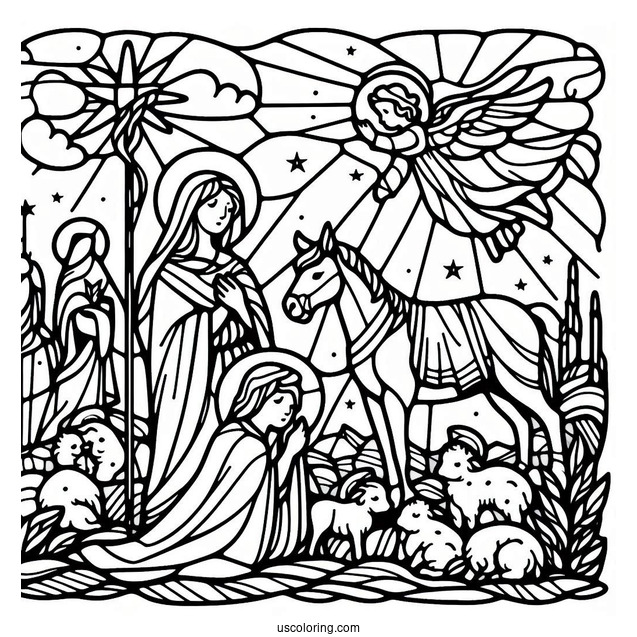 Easy Nativity Stained Glass Coloring Page For Kids