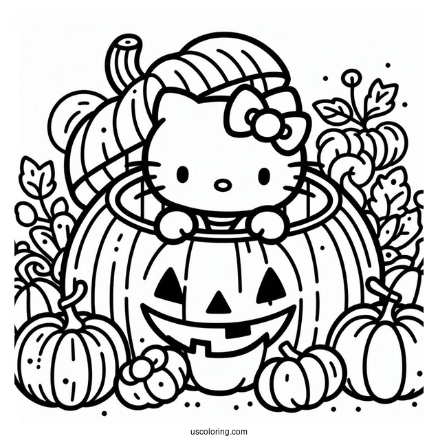 Pumpkin Coloring Page Of Easy Hello Kitty Inside A Jack O Lantern For Preschoolers