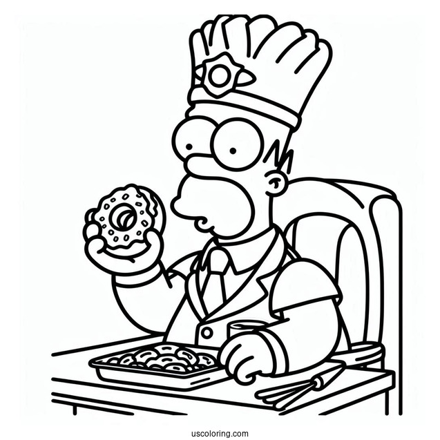 Simpsons Coloring Pages Of Chief Wiggum Eating A Donut