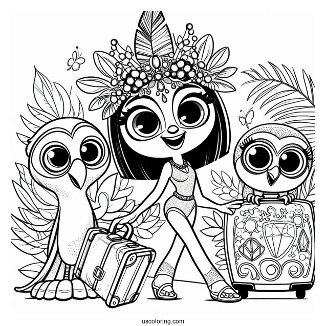 Luiz, Jewel, And Blue With A Suitcase Coloring Page