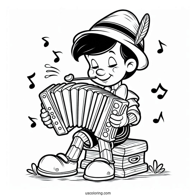Pinocchio Coloring Page Of Playing The Accordion