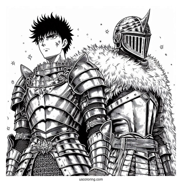 Manga Coloring Page Of Berserk Manga Guts And Casca In Armor
