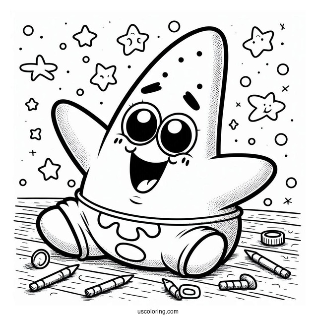 Patrick Star Coloring Page Grinning On The Floor