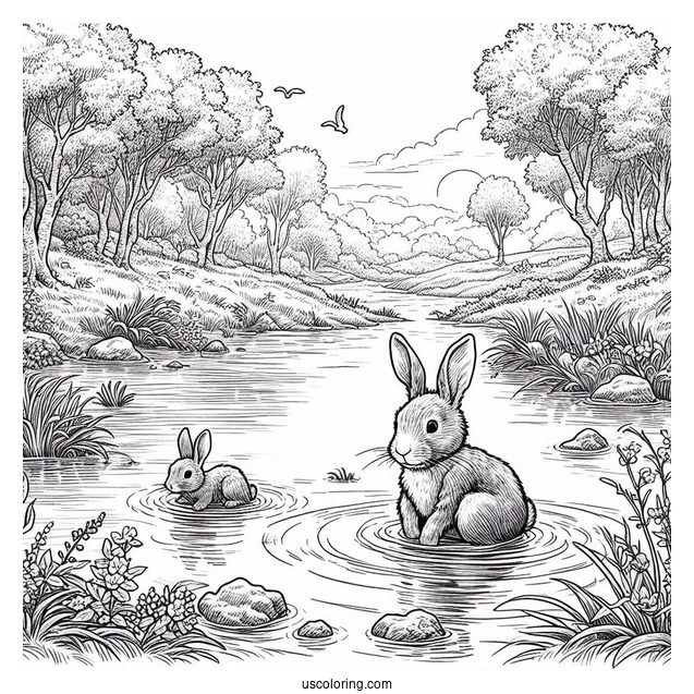 Peter Rabbit Coloring Page In A Swamp With Benjamin Bunny