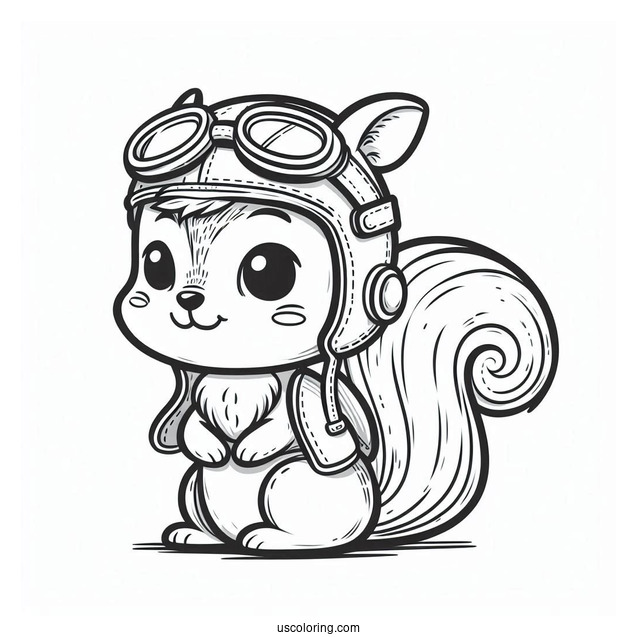 Rocket J Squirrel Coloring Page Wearing Aviator Helmet For Preschoolers