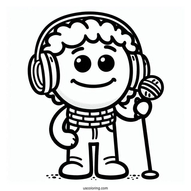 Sing Coloring Page Of Eddie Noodleman With Headphones Around Neck