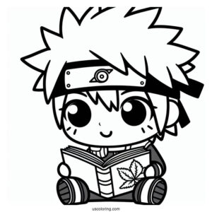 Cute Chibi Kakashi Coloring Page Reading Icha Icha Book For Preschoolers