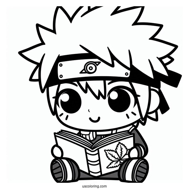 Cute Chibi Kakashi Coloring Page Reading Icha Icha Book For Preschoolers