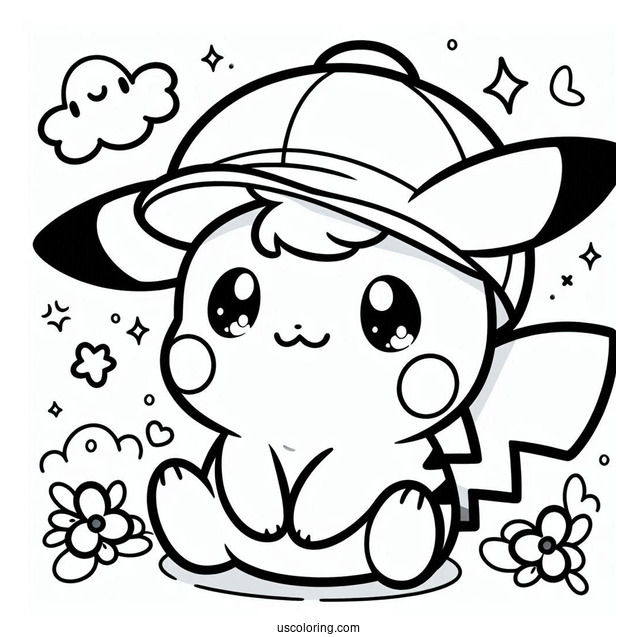 Kawaii Baby Pikachu Coloring In For Preschoolers