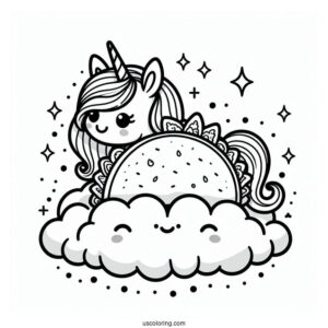 Unicorn Taco On The Cloud Coloring Page For Kids