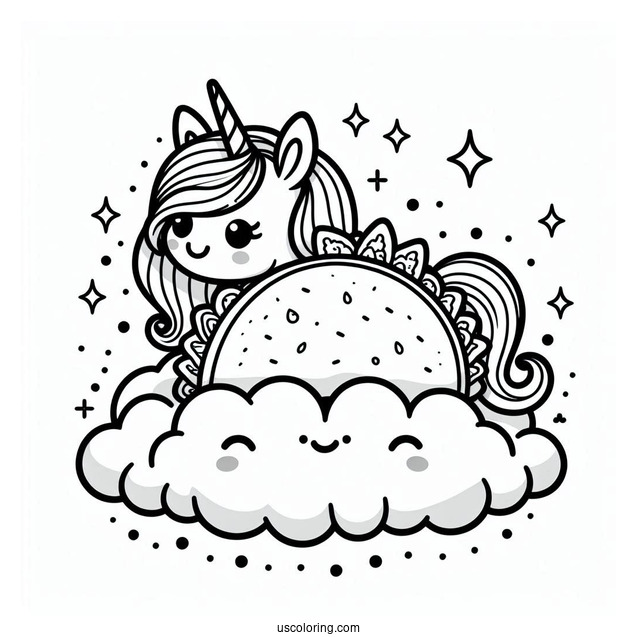 Unicorn Taco On The Cloud Coloring Page For Kids