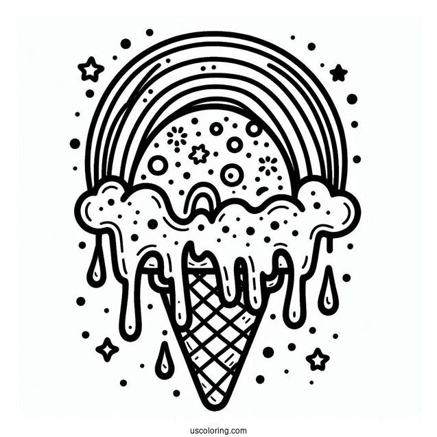 Melted Rainbow Ice Cream To Color
