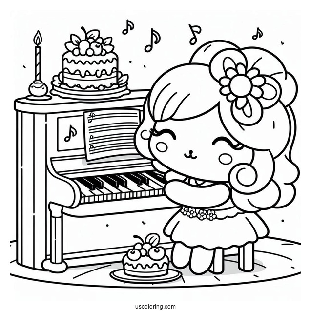 My Sweet Piano Giving My Melody Coloring Page Cake