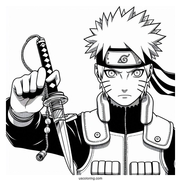 Naruto Coloring Page of Hatake Kakashi Holding Kunai