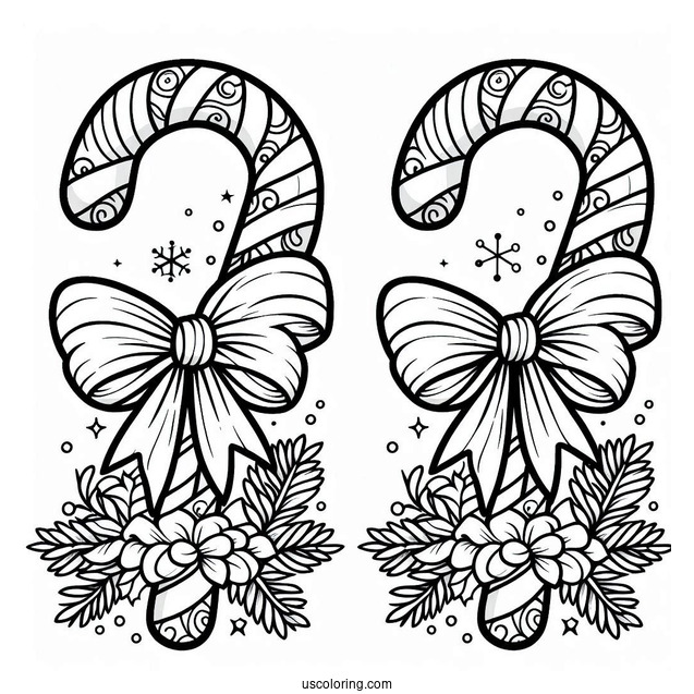 Candy Cane Coloring Page With A Bow Stained Glass