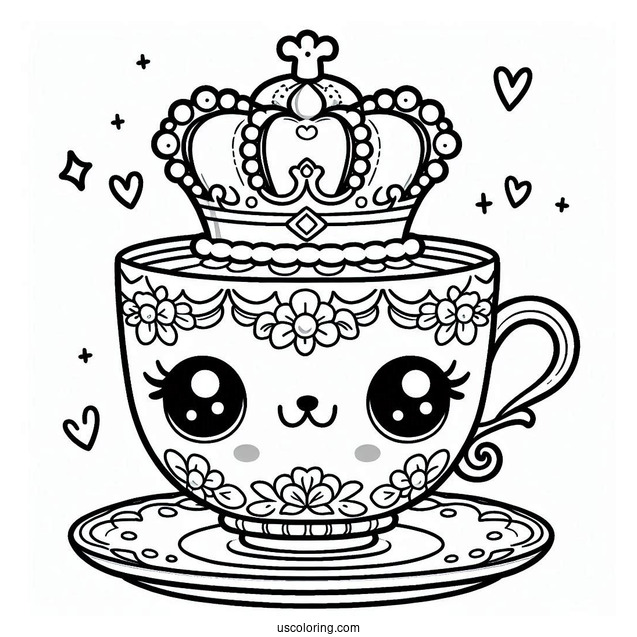 Palace Pets Coloring Page Of Detailed Teacup With Crown