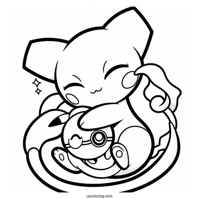 Mew Coloring Page And Pikachu Embracing Pokeball
