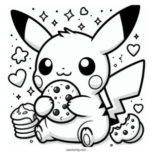 Kawaii Raichu Coloring Page Eating A Cookie