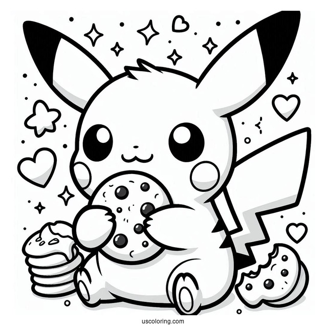 Kawaii Raichu Coloring Page Eating A Cookie