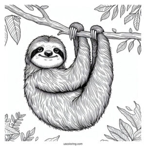 Adult Sloth Smiling And Hanging From Tree