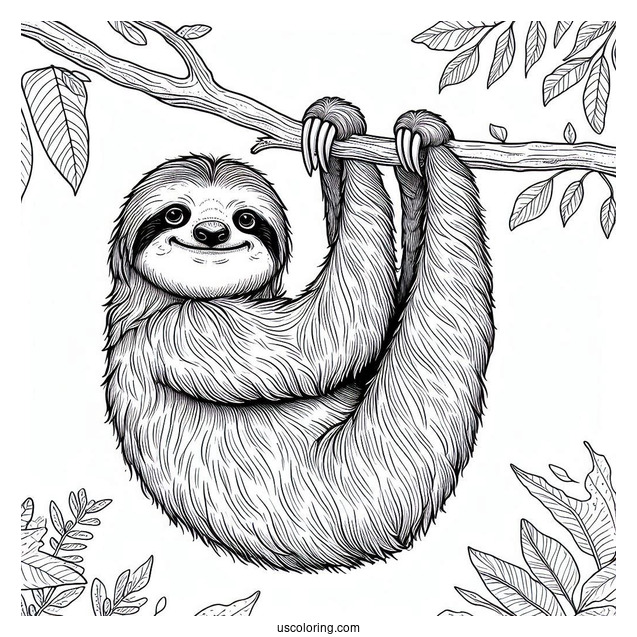 Adult Sloth Smiling And Hanging From Tree