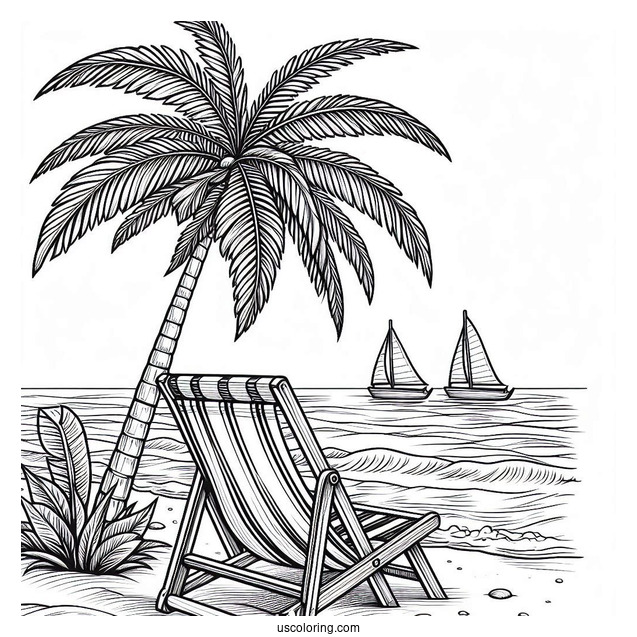 Beach Chairs Under A Palm Tree Facing The Sea