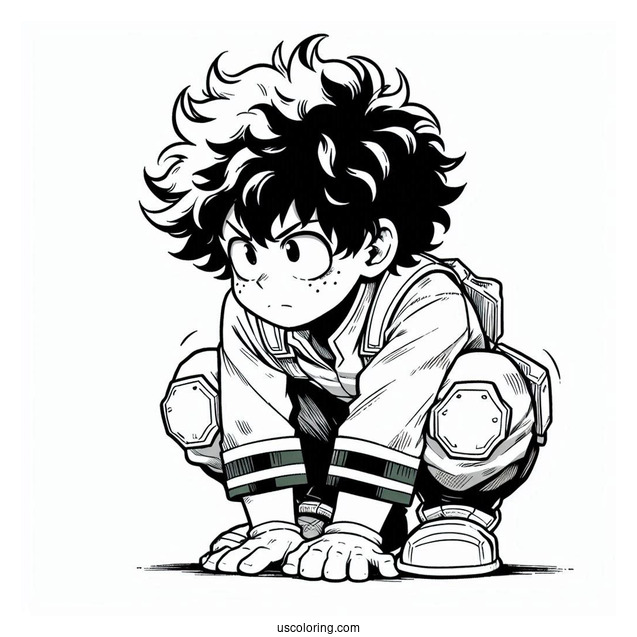 Deku Coloring Page Of Crouched On The Floor