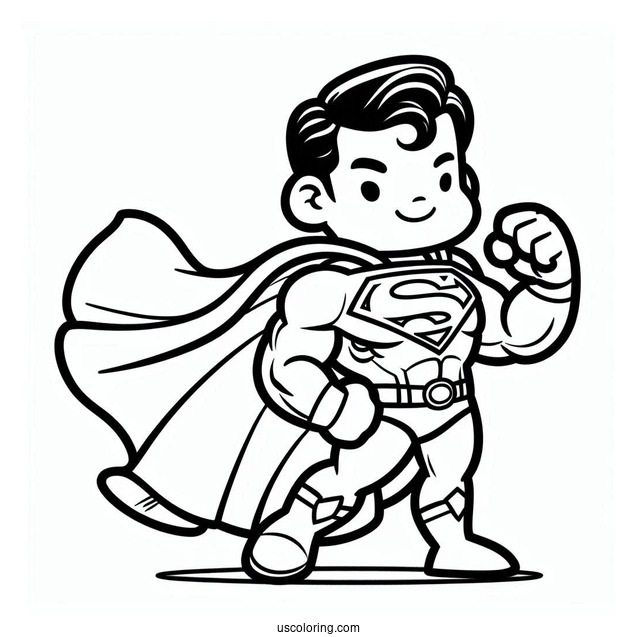 Cute Superman Cartoon Coloring Page For Kids