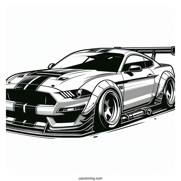 Ford Mustang Race Car With Big Spoiler To Color